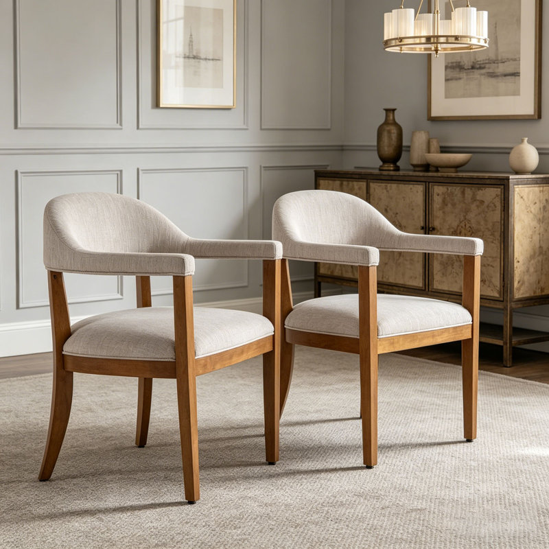 Ensemble de chaises de salle à manger avec accoudoirs avec cadre en bois, Beige, noyer