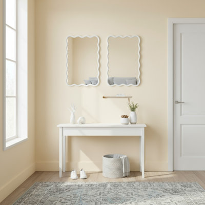 24" x 36" Rectangle Wavy Flat Wall Mirror Wood Frame Decorative Mirror Accent Mirror for Bedroom Living Room Entryway