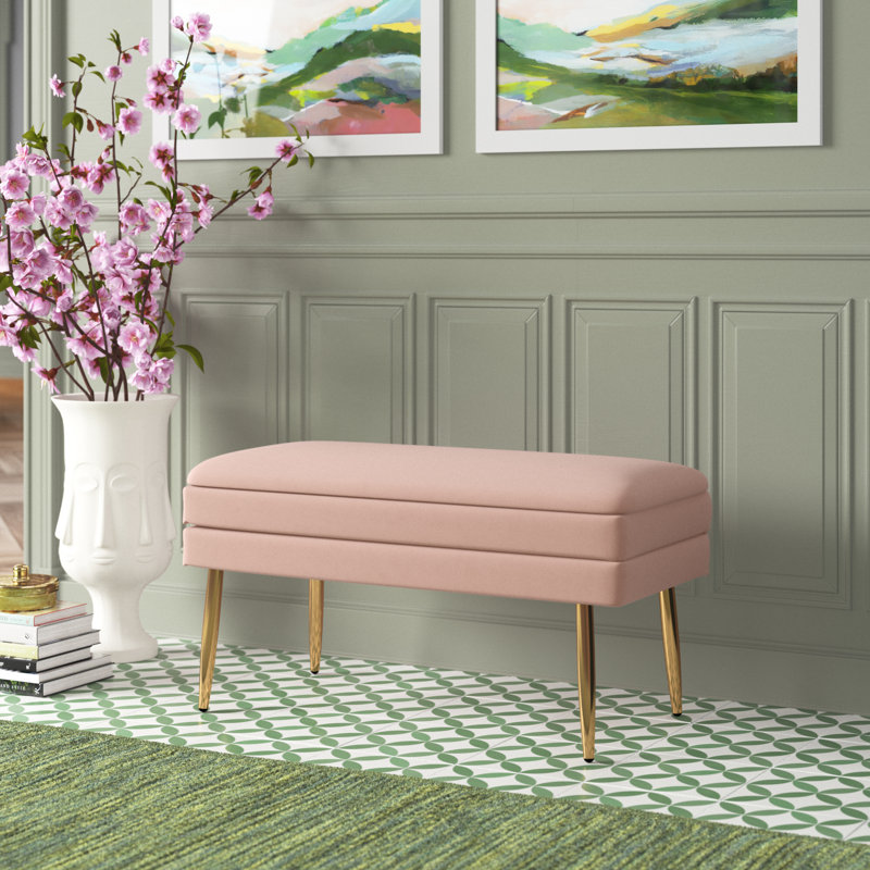 Banc de rangement rembourré et amovible Grayton, Velours rose