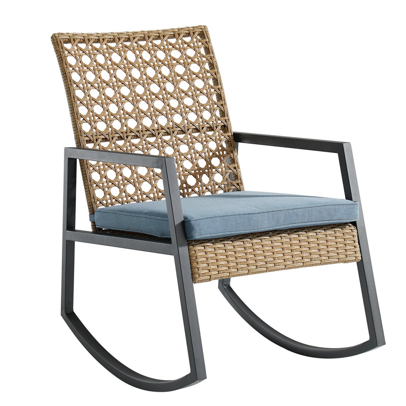 Dolezal Metal Outdoor Chair, Light Brown Frame/Blue Cushion