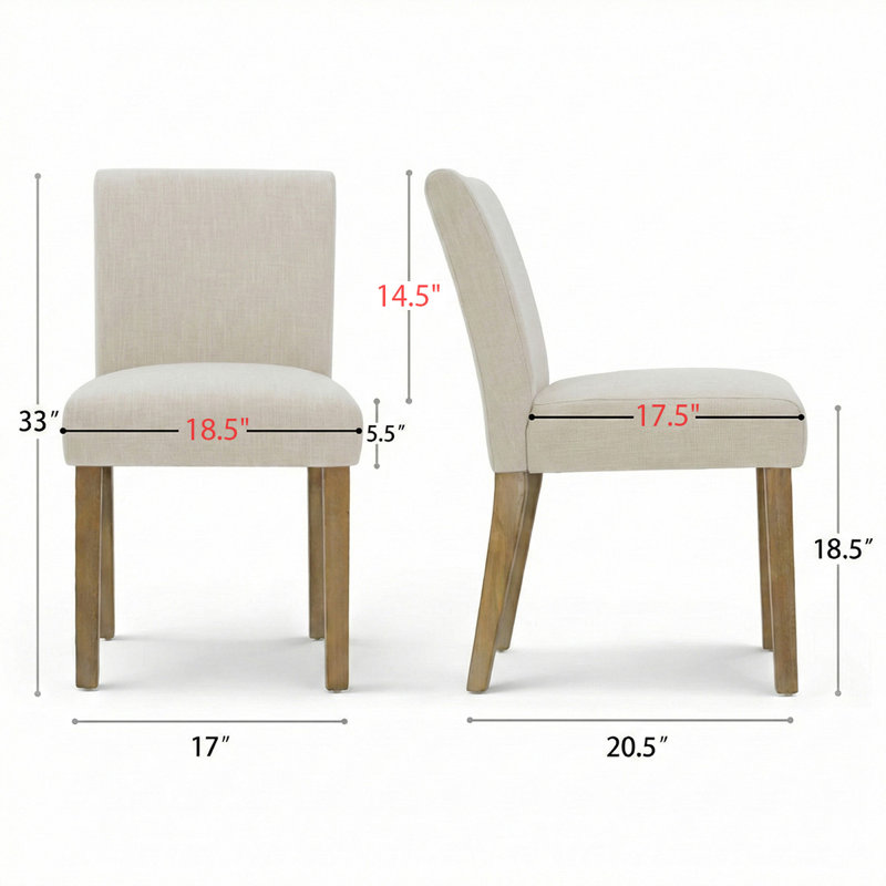 18.5" Seat Height Linen Blend Upholstered Solid Wood Legs Dining Chairs, Beige
