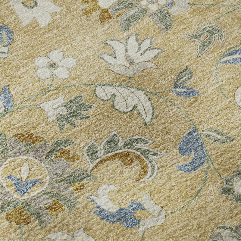 Tapis floral Goulven AMF1006 lavable à la machine de qualité supérieure, Tapis de couloir 2 pi 3 po x 7 pi 6 po