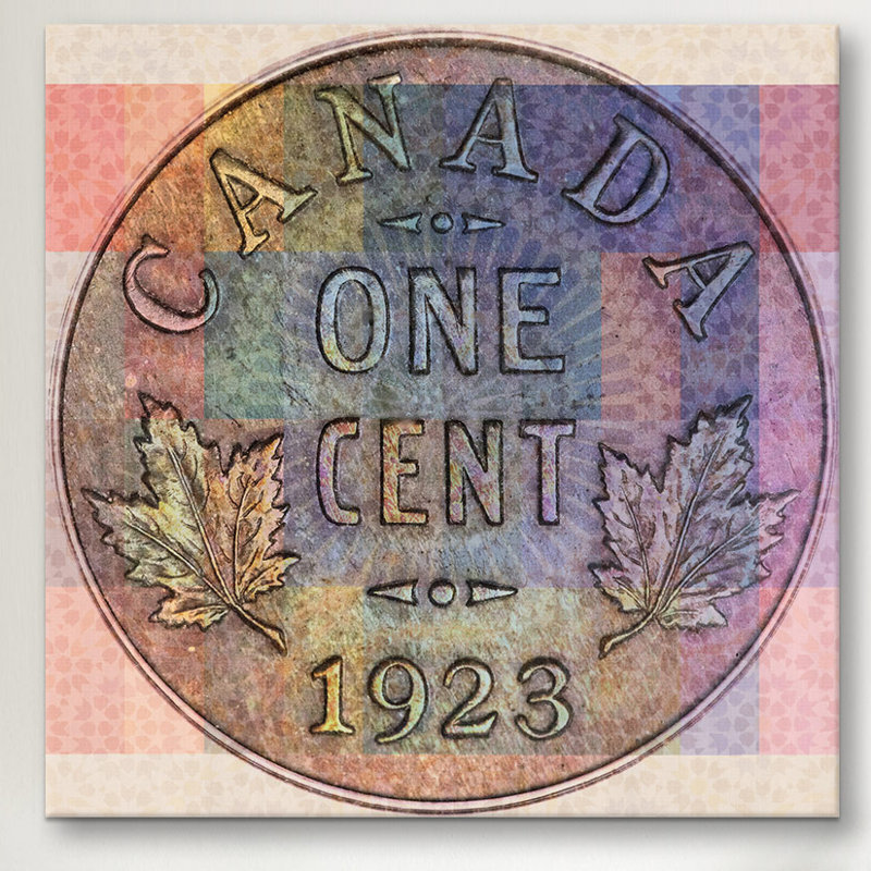 #3 un cent du canada, impression sur toile, H 37 po x l 37 po x P 1,5 po