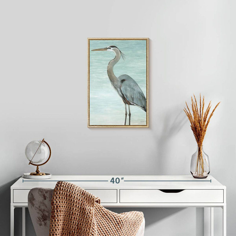 Grand héron, Floating Frame Natural Wood, 13" x 19"