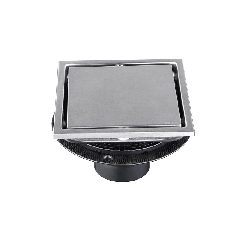 Drain de plancher de douche carré 6 po, Nickel brossé