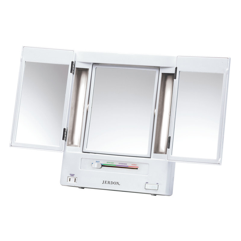 White Tri-Fold Lighted Magnifying Makeup Mirror