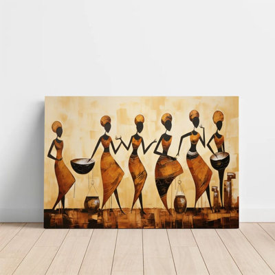 1Pc Framed Canvas Poster Print African Women, Water Pots and Clay Jars, Abstract Expressionism Wall Art Wall Pediments, Wall Decor, Perfect for Room D