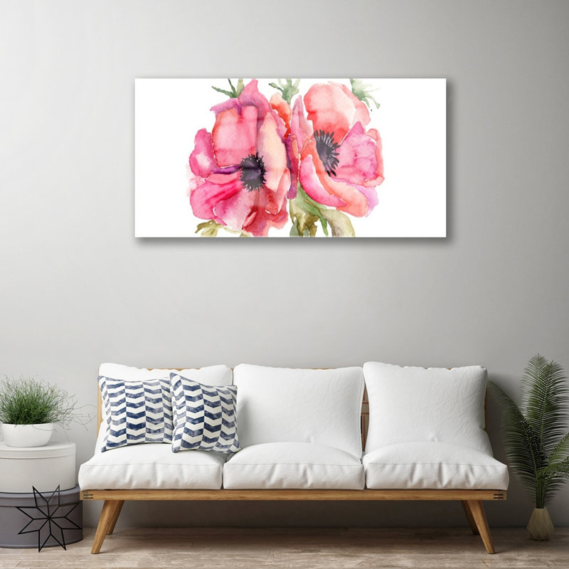Floral Flowers Watercolor 1 Piece Wall Art on Glass