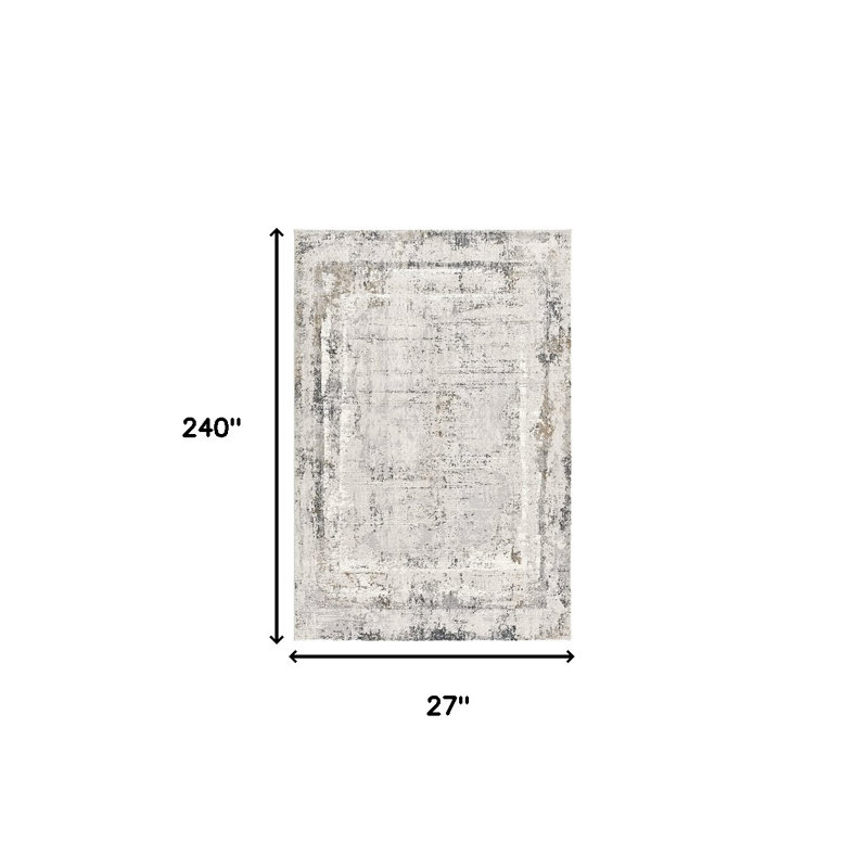 20' Gray and Ivory Abstract Distressed Runner Rug