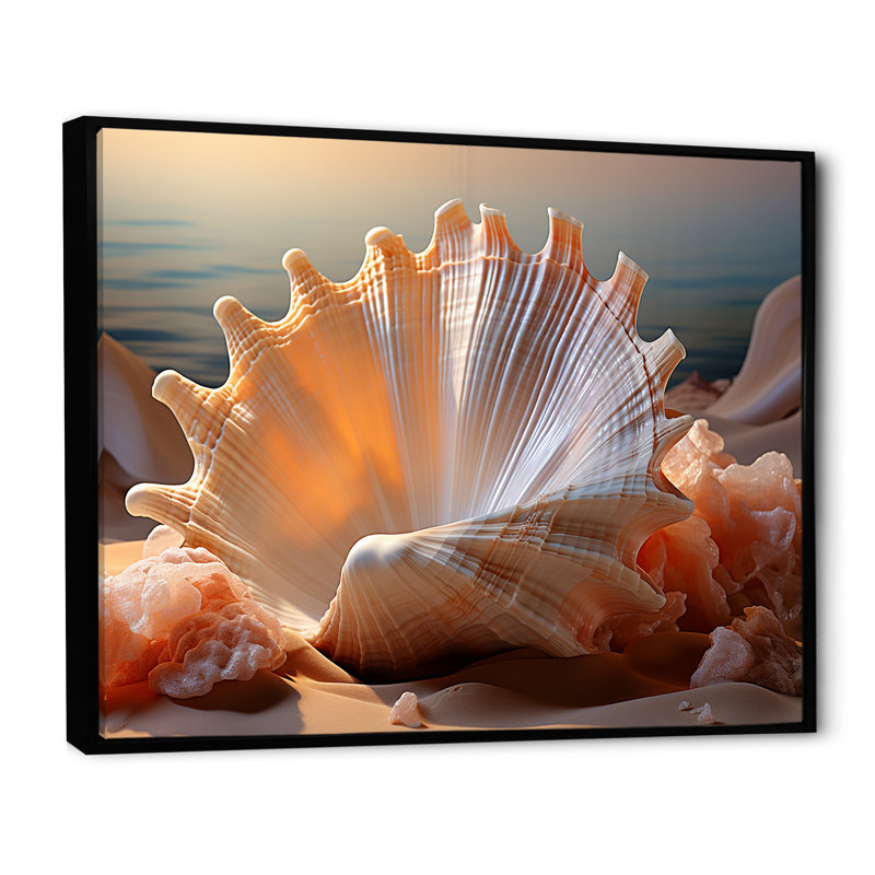 Coquille opulente symbolique I sur toile, Cadre flottant noir, 30" H x 40" W