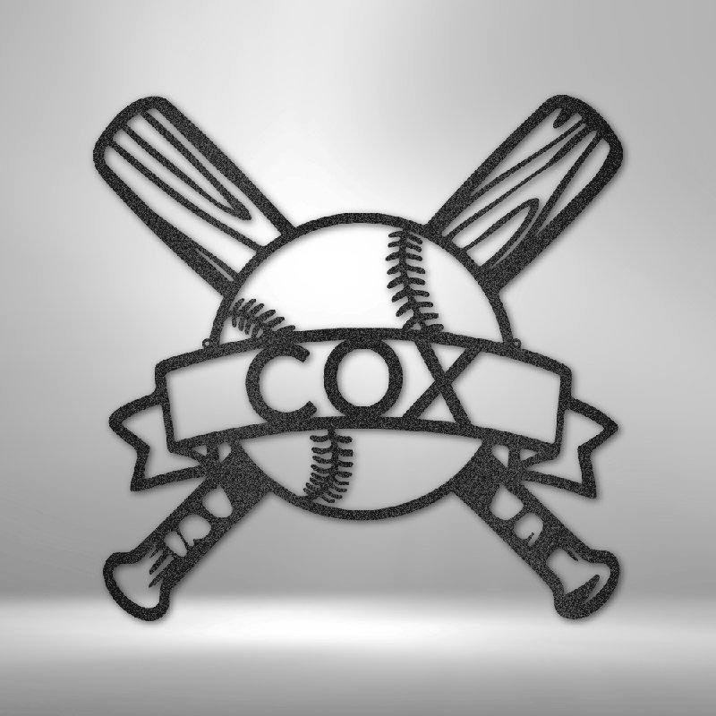 Monogramme de baseball personnalisé, Noir, H 14,25 po x l 14,5 po x P 0,5 po, Oui
