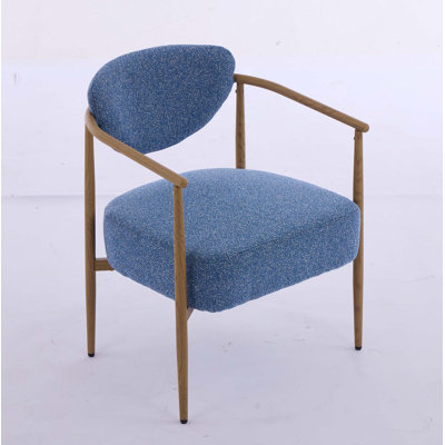 Comfortable Blue Woven Fabric Dining And Living Room Chair With Metal Frame And Wood Grain Finish