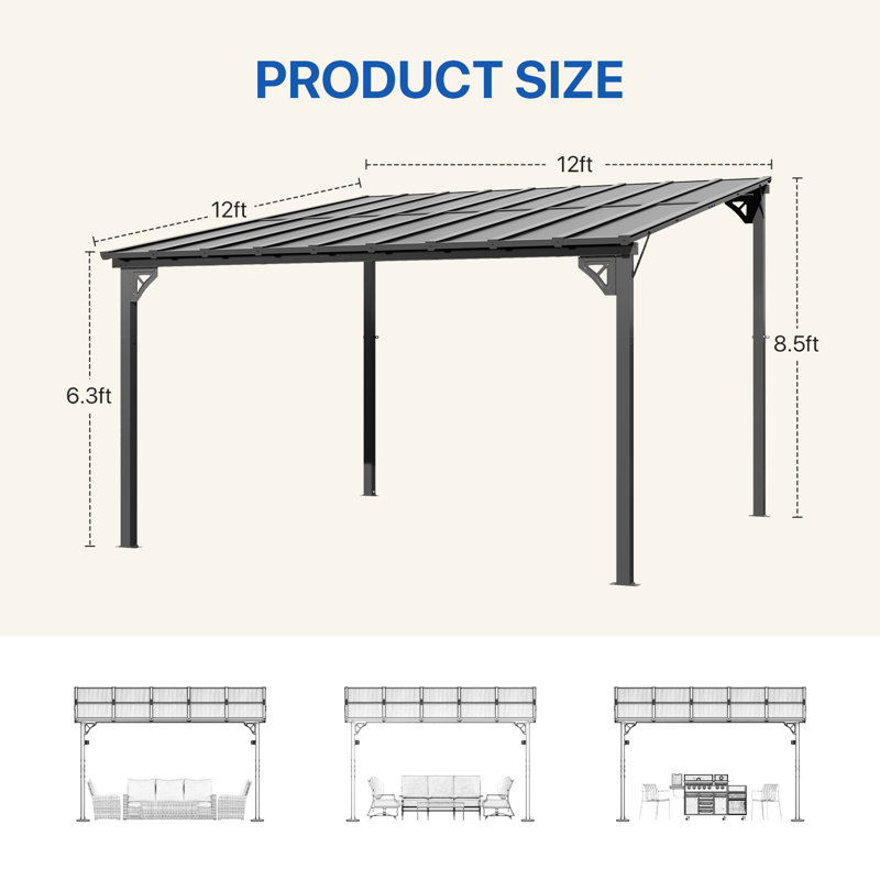 12 pi. L 12 pi. Pergola en métal