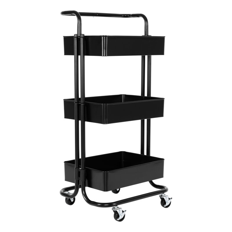 3-Tier Steel Utility Cart with Wheels, Black