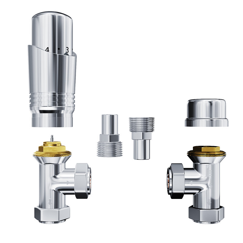 G1/2''*15mm, TRV Angled Thermostatic Radiator Valve for Center Heating System, Chrome