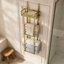 Porte-serviettes de rangement pour salle de bain, organisateur à trois niveaux à suspendre au mur ou à suspendre à la porte, avec étagère et crochets, idéal pour les petits espaces, VR, caravane, finition dorée