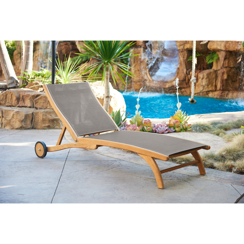 Tolya Outdoor Teak Wood Chaise Lounge, Taupe