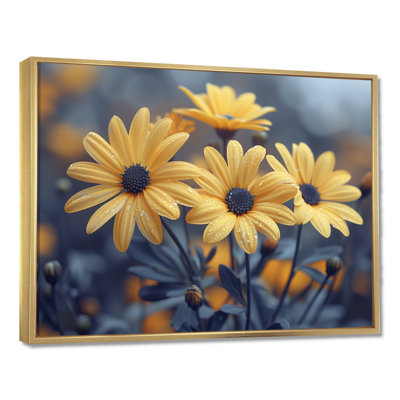 Monochromes jaunes et noirs, fleurs de la forêt II - marguerites, impression d'art mural