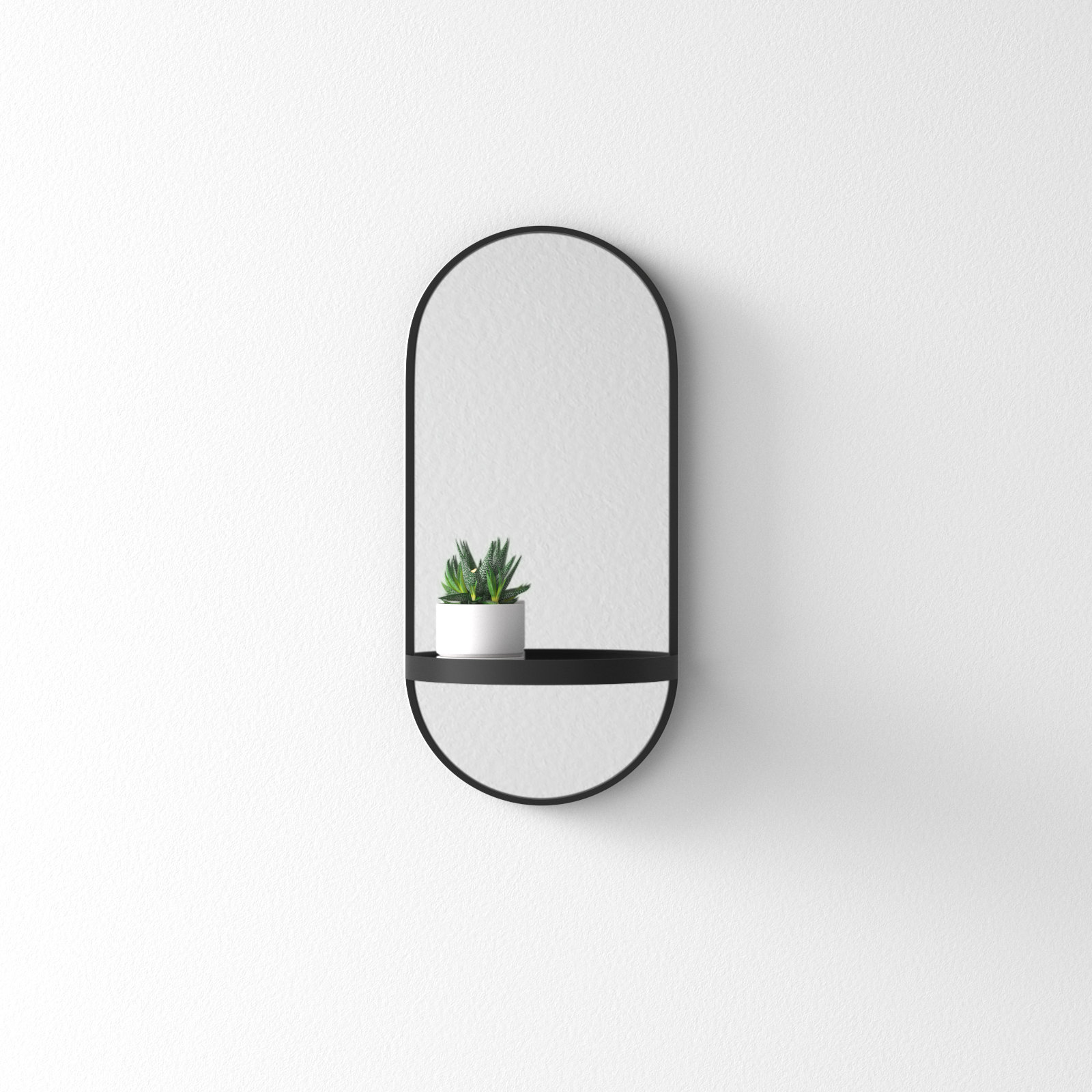 Lumi Metal Flat Mirror with Shelves, Black, 24.2" H x 11.25" W