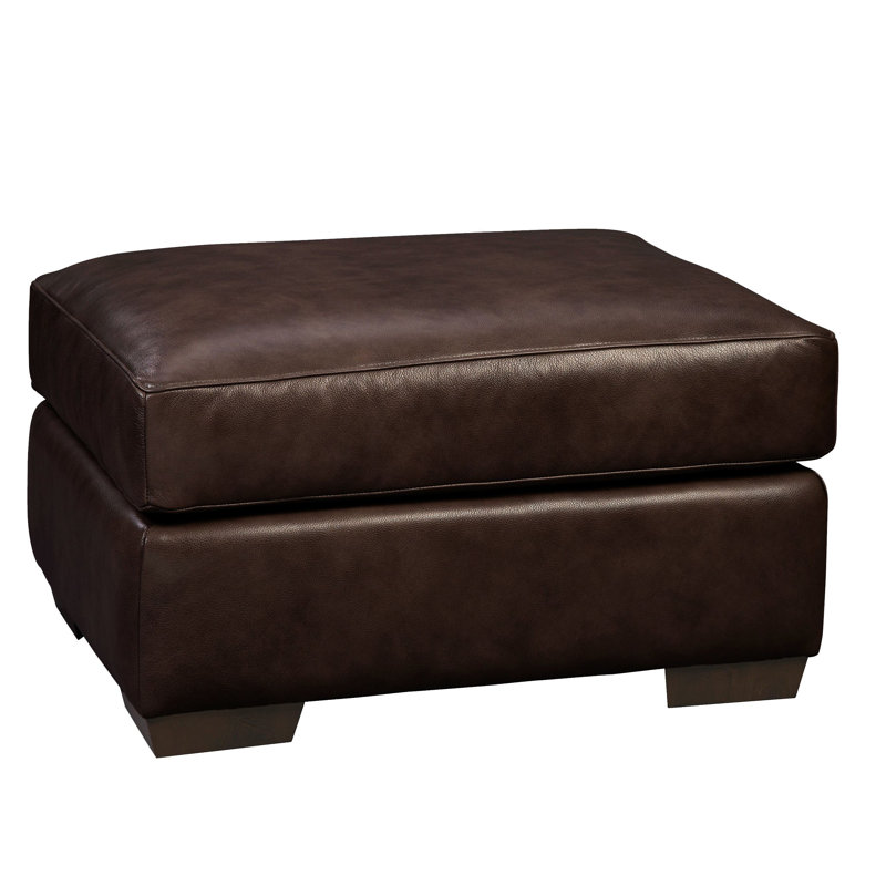 Mikyah Upholstered Ottoman, Chocolate Genuine Leather