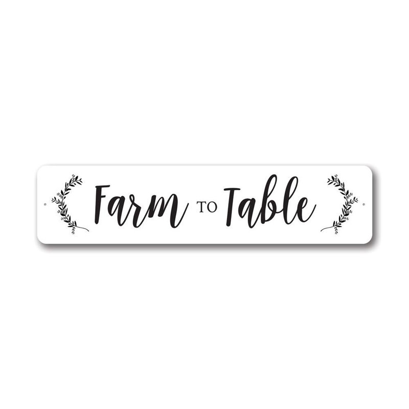 Enseigne en aluminium Farm to Table, H 4 po x l 18 po x P 0,04 po