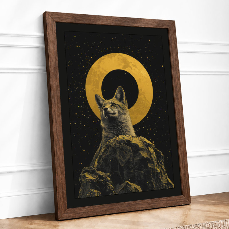 Sacred Cat Under Stars Japandi - Print, Walnut, A1 - 84.1 x 59.4 cm