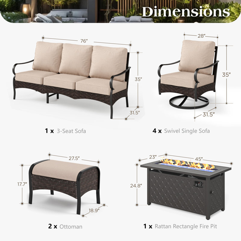 Tapasi 5-7 Person Patio Conversation Set with Swiveling Lounge Chairs, Yes