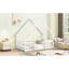 Lit simple blanc en forme de maison avec clôture et garde-corps - Fabriqué en pin robuste pour un repos confortable à long terme-2111866769