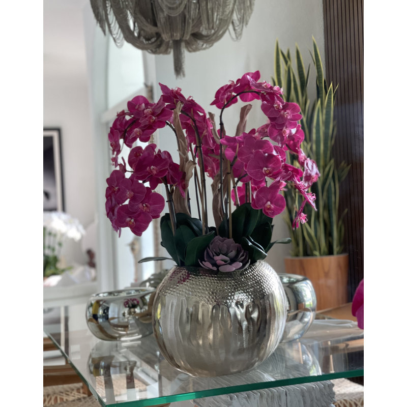 Olympian Phalaenopsis Orchids Centerpiece in Planter, Pink, Gold