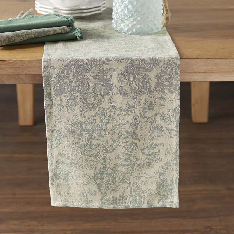 Aadison Floral Table Runner, 72" L x 13" D, Crimson/Khaki
