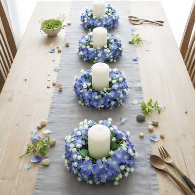 4 couronnes de bougie de 7,8 pouces, 4 mini couronnes de fleurs artificielles, décorations de table de mariage, couronnes de maison, plateau de table de style campagnard, décoration de fête rustique
