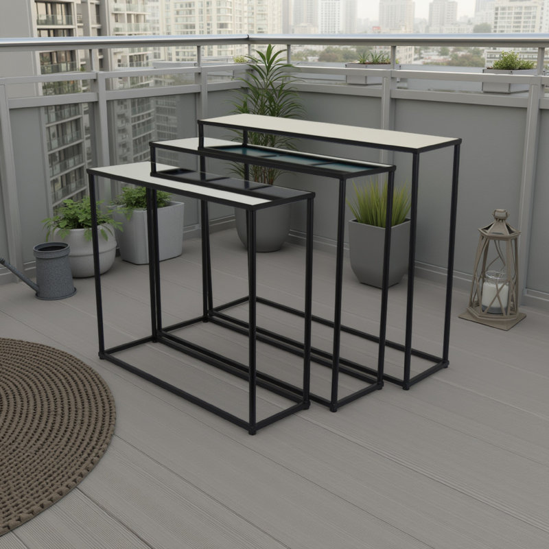Kellie Nesting Plant Stand Table Set Of 3, Black Metal, Glass Tops
