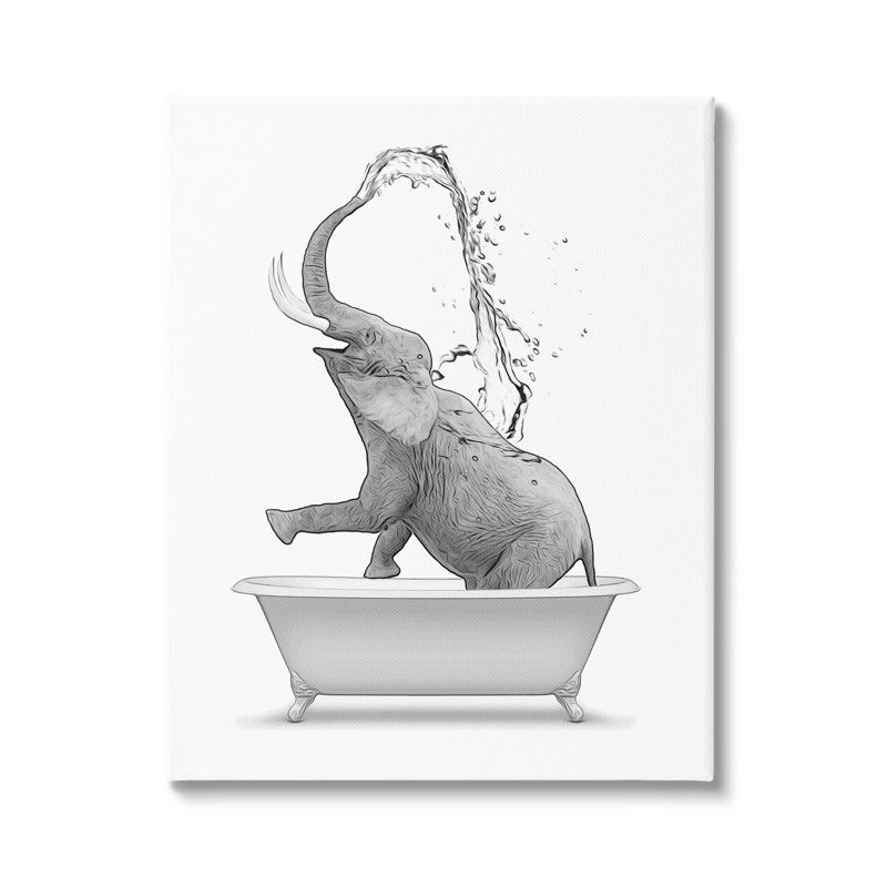 Art mural sur toile tendue avec baignoire à éléphant monochrome par Annalisa Latella, Toile tendue
