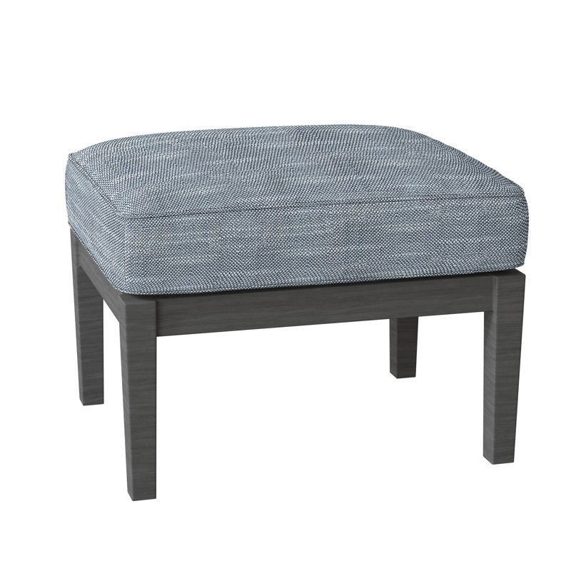 Lattice Outdoor Ottoman with Cushion, Welt, Linen Chambray