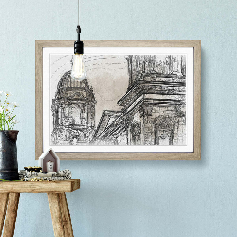 Dom Berlin Cathedral in Abstract - Picture Frame Graphic Art Print, 48cm H x 65cm W x 2cm D, Oak Framed