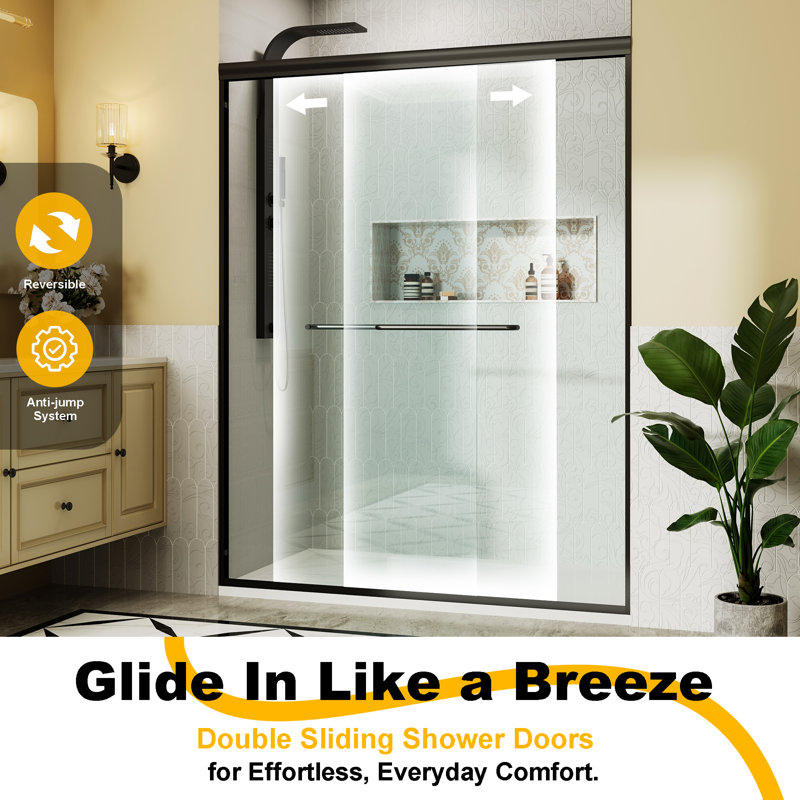 56"-60" W x 72" H Semi-Frameless Double Sliding Shower Door with 1/4" Tempered Glass,Bypass Design for Walk-in Showers