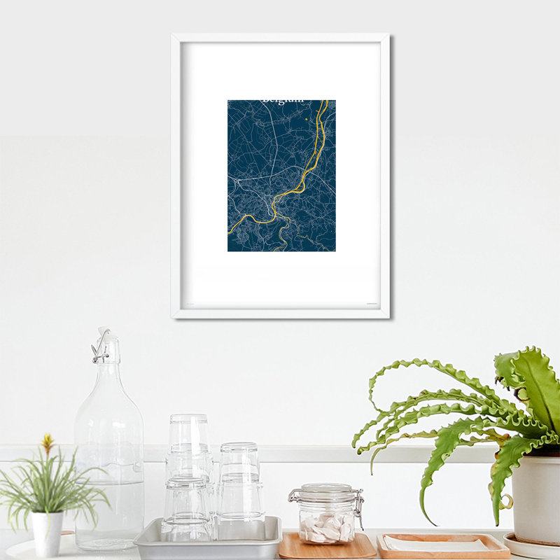 «Liege City Map», impression, H 24 po x l 18 po, Bleu / Jaune