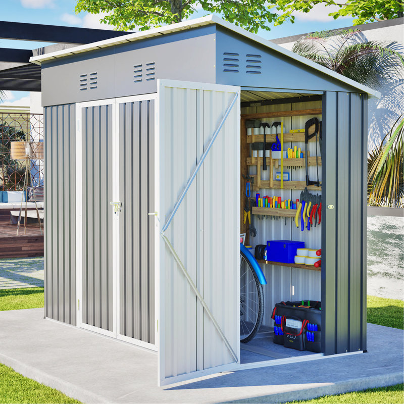 Storage Shed With Weatherproof Sloping Roof And 4 Air Vents Metal Frame Outdoor Tool Shed For Garden Storage
