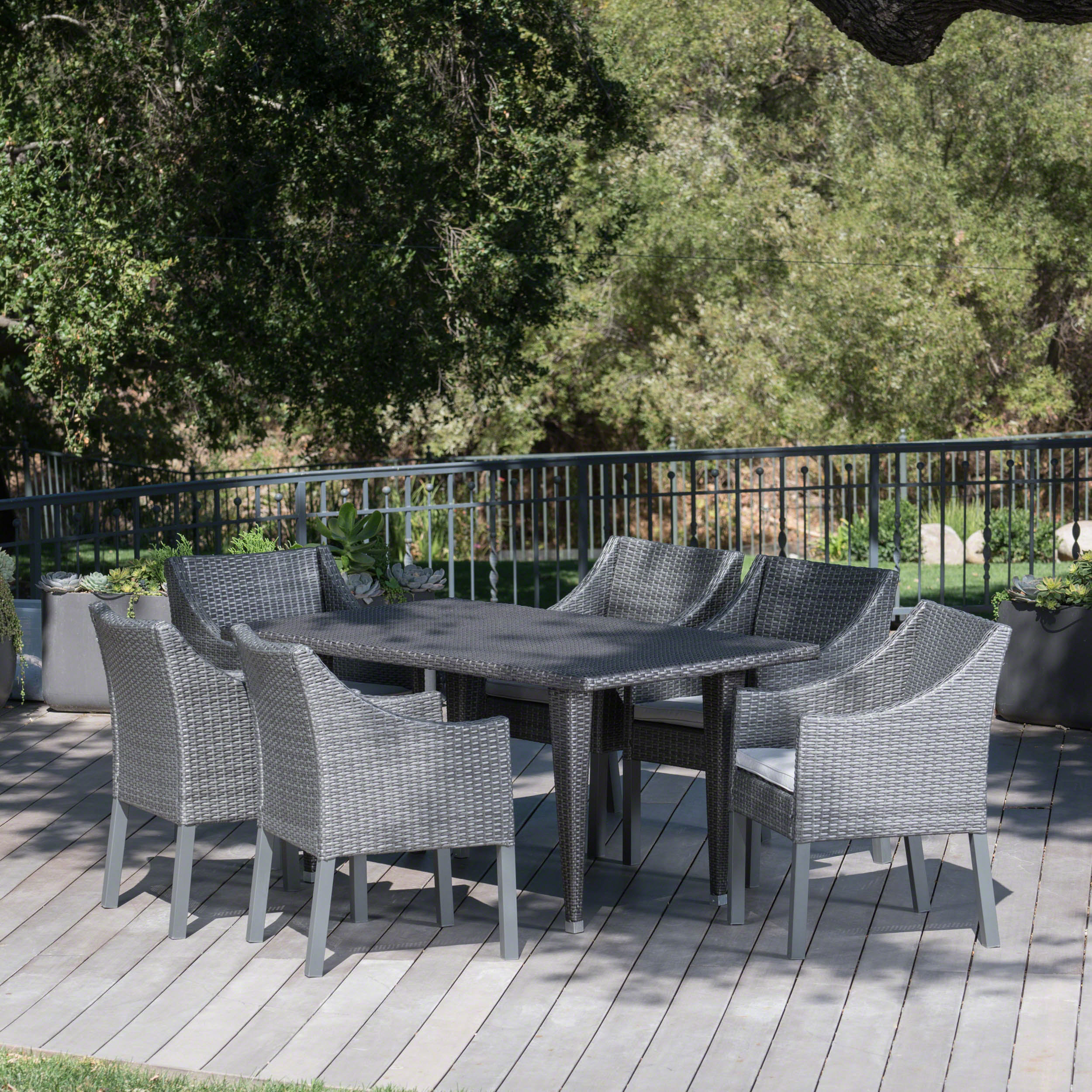 One Allium Way® Adalheid Outdoor Wicker Rectangular 7 Piece Dining Set ...
