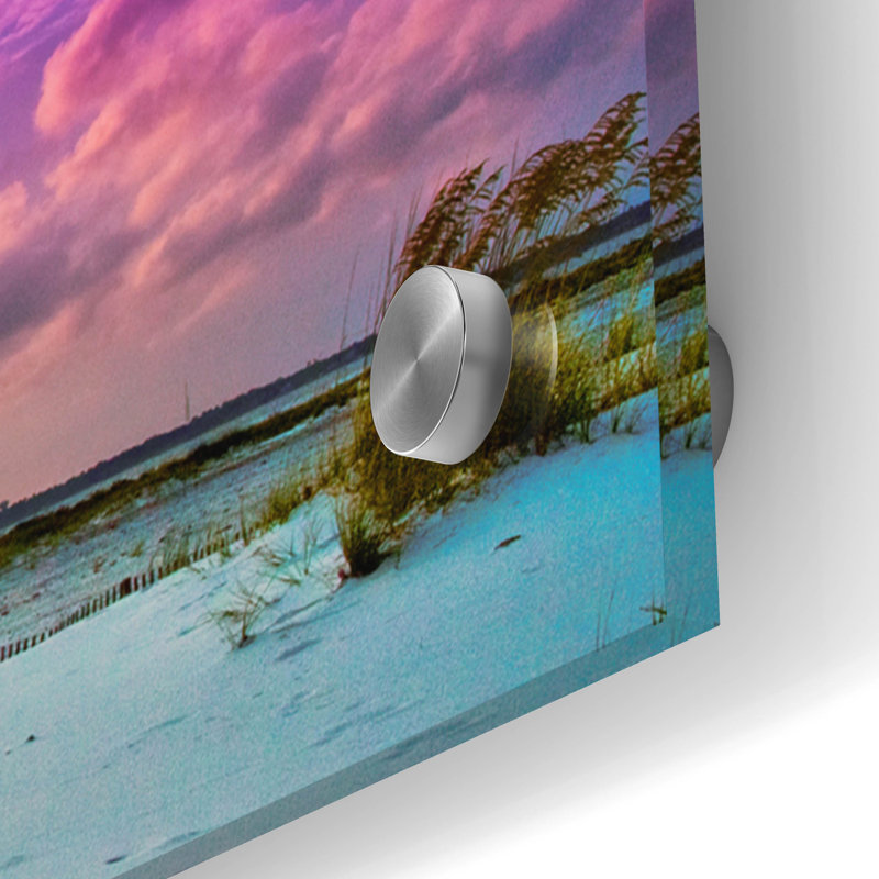 «Purple Clouds Skyscape Sunset Over Beach Sand Dune» par Ezra Tanner, acrylique, H 16 po x l 48 po