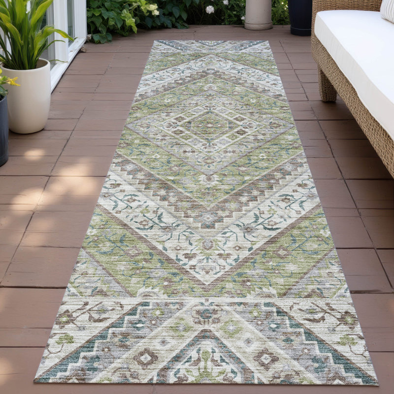 Machine Washable Indoor/Outdoor Husby ACN2195 Geometric Rug, Runner 2'3" x 7'6"