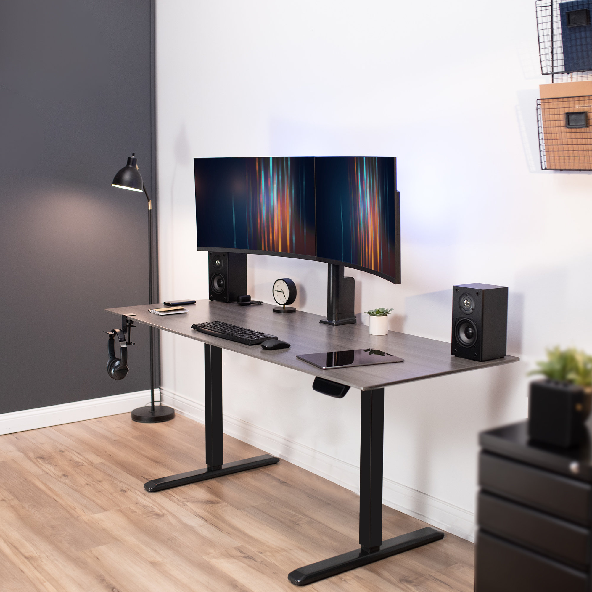 Vivo VIVO Single Motor Stand Up Desk Frame With Electric Dual Monitor ...