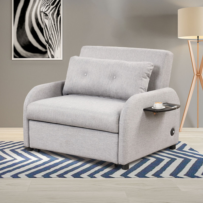 Carianna Twin 41.5'' Upholstered Futon Chair, Gray 100% Linen