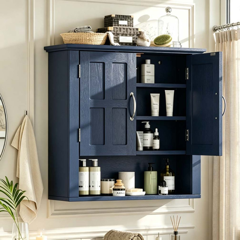 Armoire de rangement pour salle de bain, Rangement mural bleu - deux portes