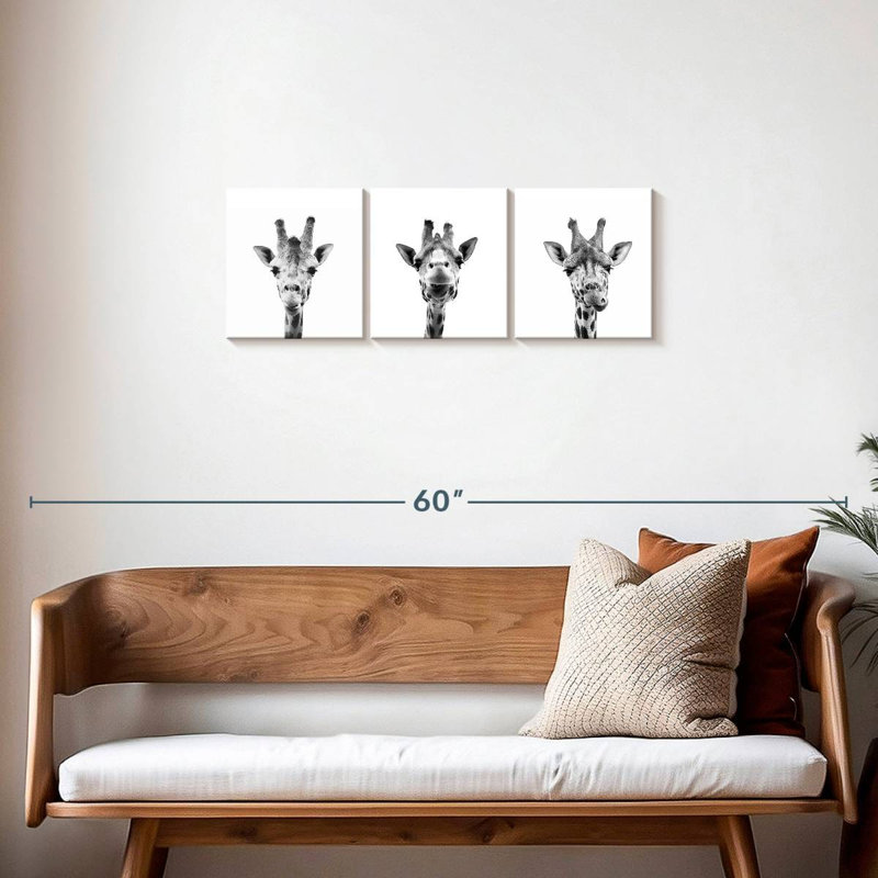 " Three Silly Giraffes " 3 - Pieces, 12" H x 38" W x 1.25" D