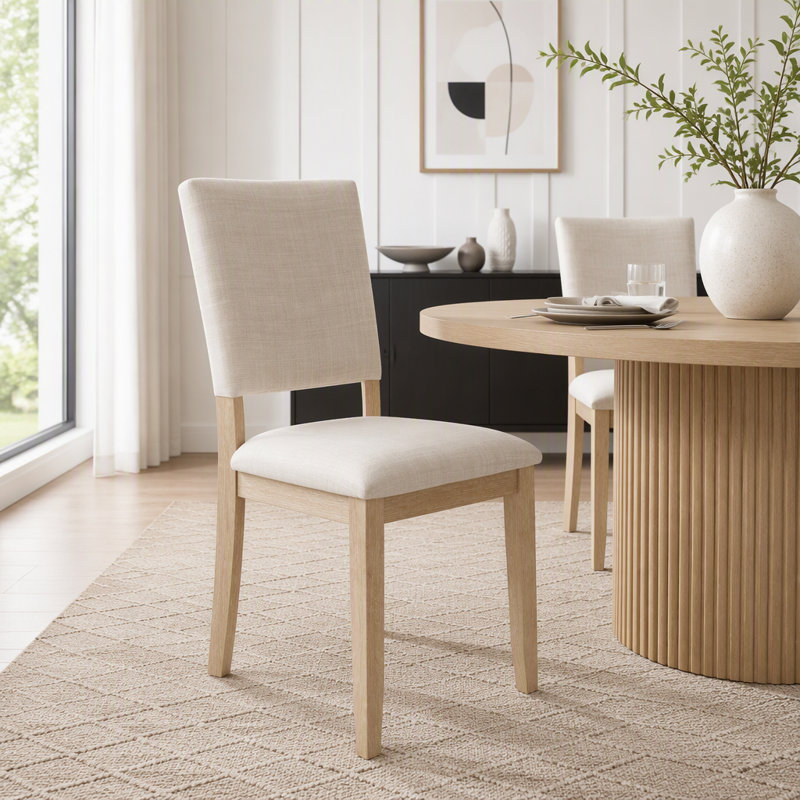 Ensemble de 4 chaises de salle à manger en chêne clair et beige, style nordique, Beige, chêne clair