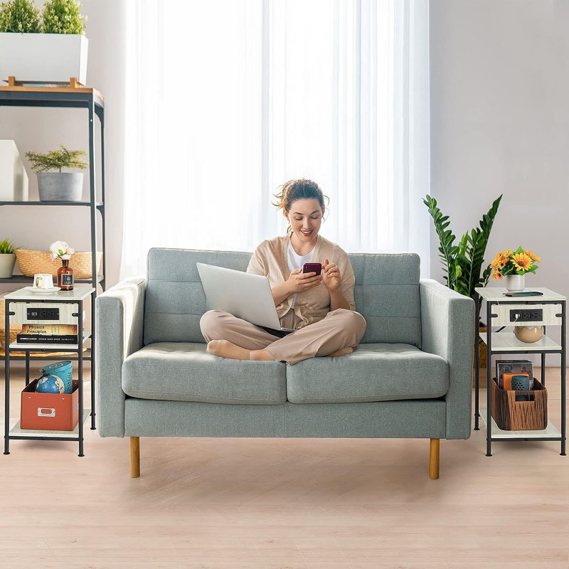 Allouette End Table and Built-In Outlets, Grey