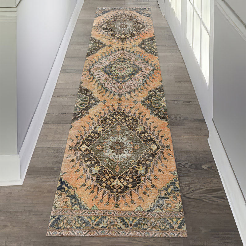 Ornate Floral Pattern Non Woven Thin Type Printed Rug Ideal for Accentuating Your Living Space Decor, Runner 3'3" x 6'7"