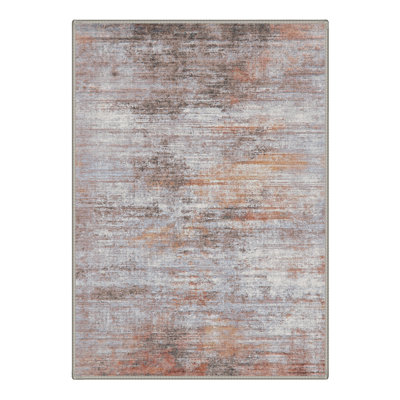 Brush Strokes Ivory / Beige Indoor Abstract Area Rug,Machine Washable,With Non-Slip Backing