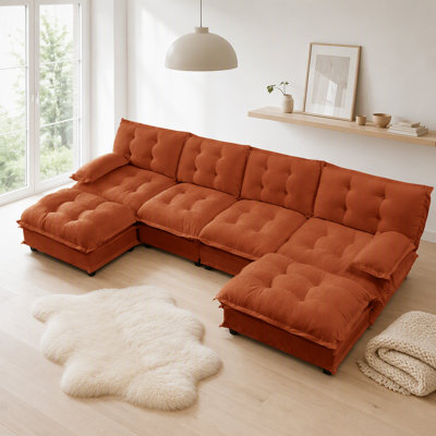 Canapé moderne en forme de U de 138 pouces avec 2 poufs, coussins d'assise profonds en chenille pour un confort et une polyvalence ultimes dans tout espace de vie